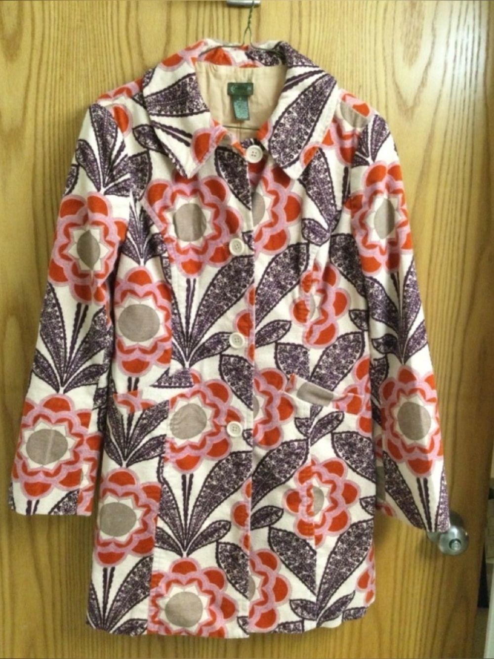 Women's Floral Trench Coat by Talbots - Orange, Purple & Cream